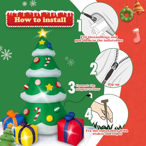 Quxeu 7 FT Inflatable Christmas Tree Outdoor Decor with LED Lights & Gift Boxes - Easy Setup