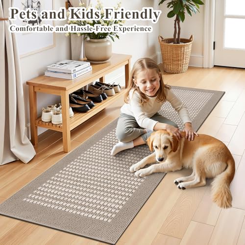 2x6 ft Laundry Room Runner Rug, Non-Slip Washable Kitchen Floor Mat Beige