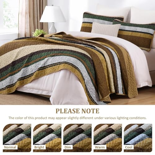 King Boho Stripe Quilt Bedding Set - 3-Piece Lightweight Bedspread Coverlet