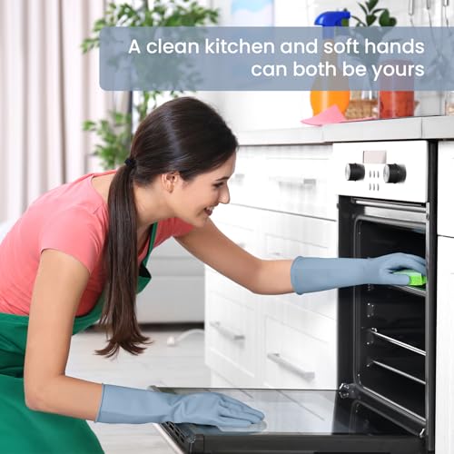 Reusable Rubber Dishwashing Gloves with Flocked Lining (4 Pairs) - Size M