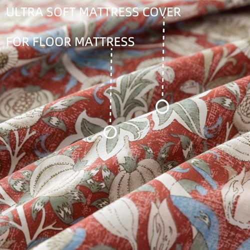 100% Cotton Futon Cover with Zipper – Soft & Machine Washable (Twin, Red Toned Flower)