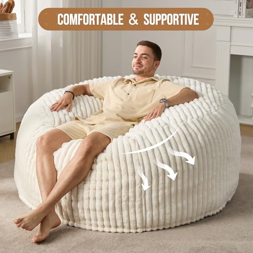 Oversized 6ft Memory Foam Bean Bag Chair with Washable Fluffy Cover