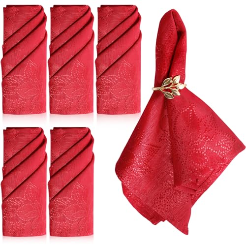 Set of 6 Red Jacquard Damask Christmas Cloth Napkins - Windkream