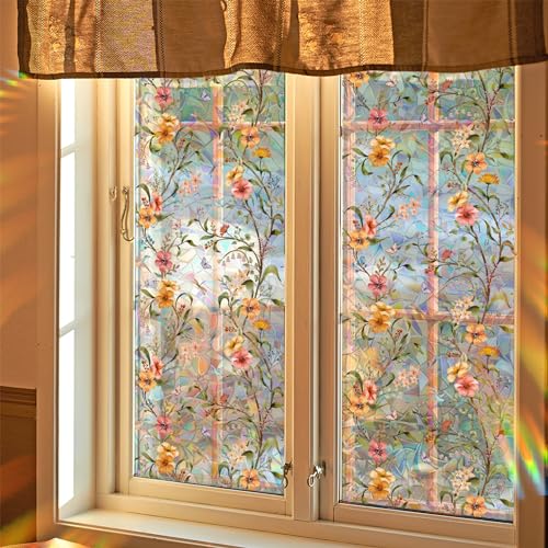 Stained Glass Window Film - 17.5" x 78.7" Privacy Cling, UV Blocking