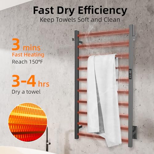 10-Bar Electric Towel Warmer, Matte Black Stainless Steel Heated Rack