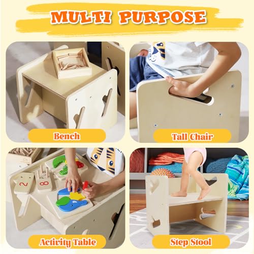 Montessori Toddler Table and Chair Set - Solid Wood, 1 Chair & 1 Table, Safe & Space-Saving