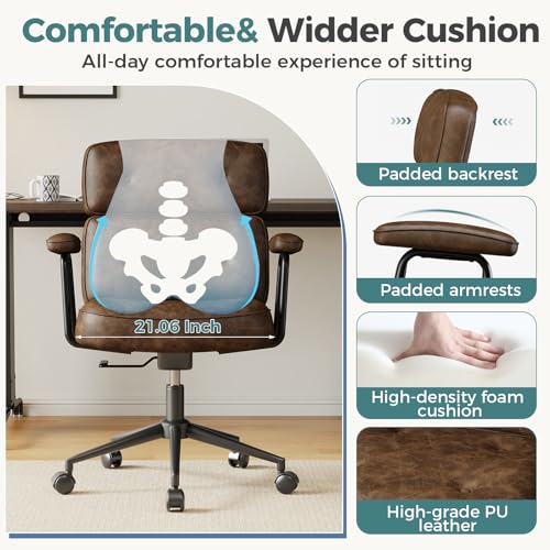 Ergonomic PU Leather Office Desk Chair with Lumbar Support and Swivel