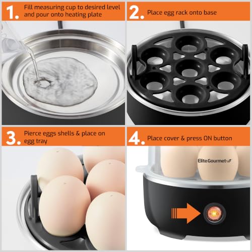 Electric 7-Egg Cooker & Boiler with Auto Shut-Off - BPA-Free, Black