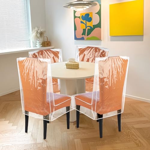 Clear Plastic Dining Chair Covers - 4 Pack Waterproof Seat Protectors