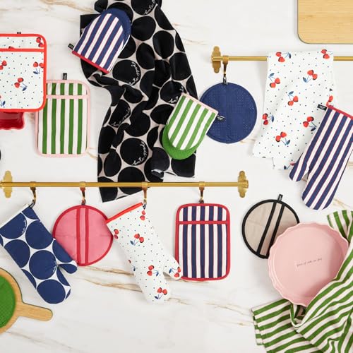 Cherry Dot Kitchen Towel, Oven Mitt & Pot Holder 4-Piece Set - 100% Cotton