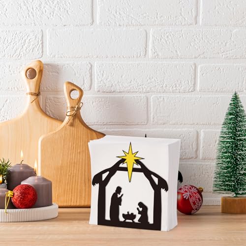 OAXNTGW Christmas Nativity Napkin Holder - Black Metal Table Decor (Nativity)