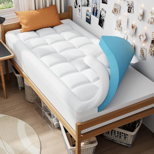 ELEMUSE Twin XL 3 Inch Memory Foam Mattress Topper, Cooling Gel & Pillow Top