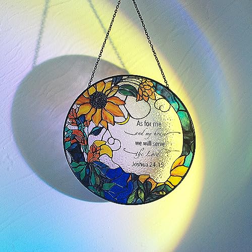 7.8'' Stained Glass Suncatcher - As for Me and My House Christian Decor