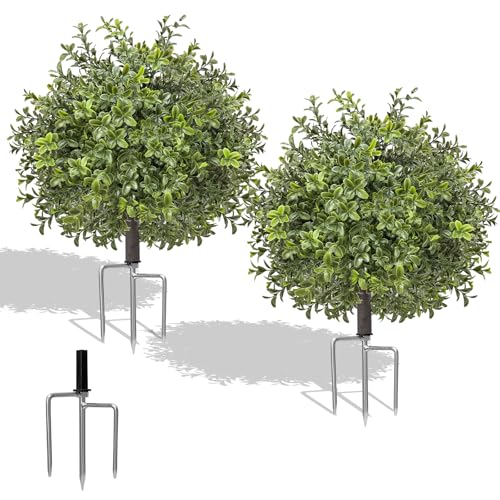 24-Inch Artificial Boxwood Topiary Tree - UV Resistant Outdoor Set of 2