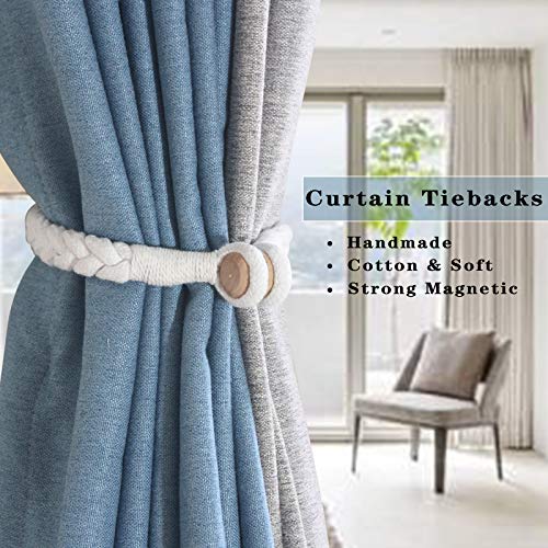 2 Pack Magnetic Curtain Tiebacks, Hand-Woven Cotton Rope Holdbacks