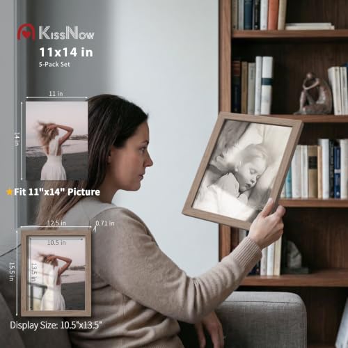 KissNow Walnut 11x14 Inch Picture Frame 5 Pack for Wall Display