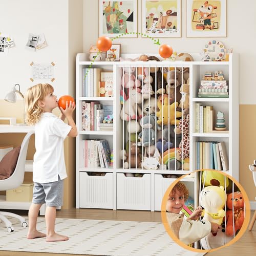 3-in-1 Toy Storage Organizer with Stuffed Animal Zoo and 4 Drawers