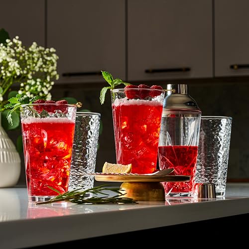 16oz Hammered Glass Tumblers - Set of 10 Stackable Drinking Glasses