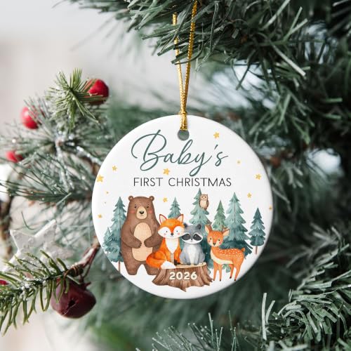 HENGAPAMAS Baby's First Christmas Ornament 2026 Woodland Animals - Newborn Keepsake Gift for Girls & Boys
