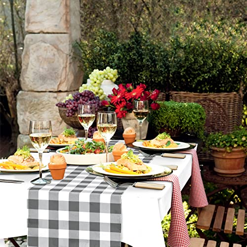 Waterproof Buffalo Plaid Table Runner - Grey & White, 72x14 Inches, Farmhouse Style