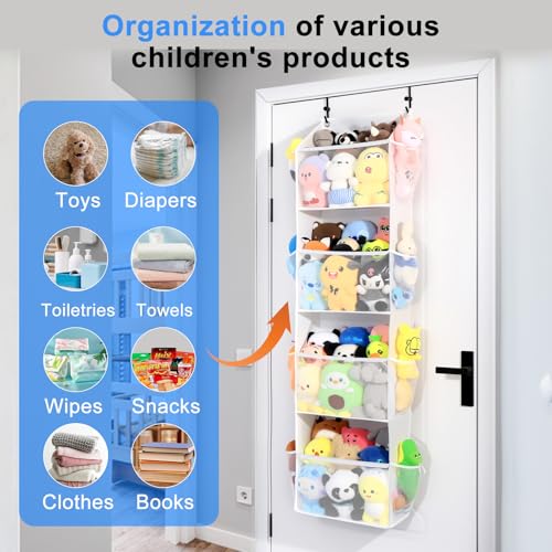 Over-the-Door Stuffed Animal Storage Organizer with 4 Clear Tiers