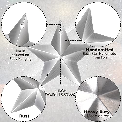 Hotop 50 Pieces Silver Metal Barn Star 1.18 Inch 3D Rustic Holiday Decor