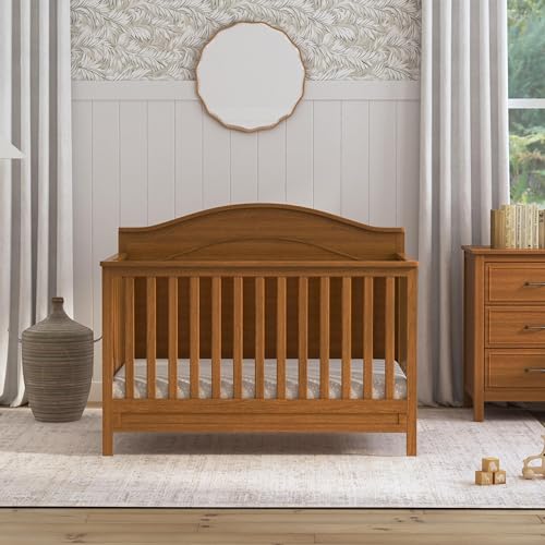 4-in-1 Convertible Crib, GREENGUARD Gold Certified Chestnut Wood Baby Bed