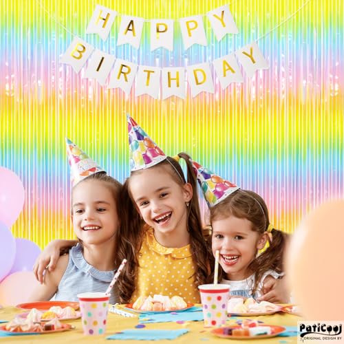 Pastel Rainbow Foil Fringe Backdrop Curtains - 3.2x8.2 ft (2 Pack)