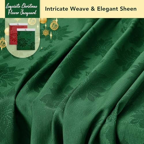 Biscaynebay Hunter Green Poinsettia Christmas Tablecloth 60x120" Rectangular Holiday Decor