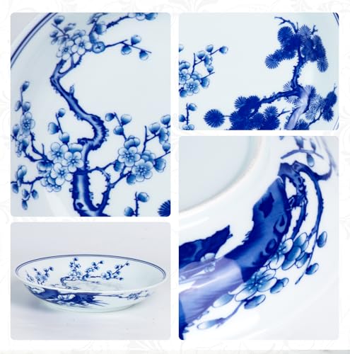 8-Inch Blue and White Ceramic Decorative Plate with Display Stand