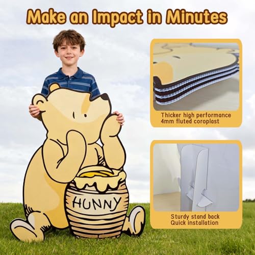 Large 27.5-Inch Bear Party Cutout Prop with Balloons and Bee Stickers
