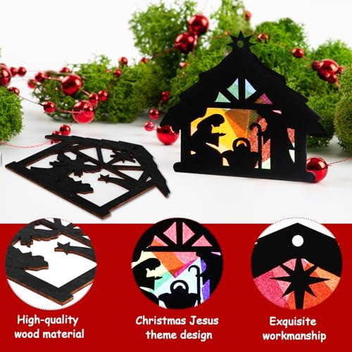 Nativity Christmas Ornaments Set - Wooden Religious Hanging Decorations for Xmas Tree & Crafts - Variation of THIS listing