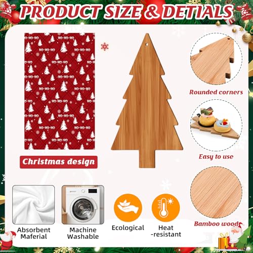 LemonRoad 6-Piece Christmas Tree Shaped Bamboo Cutting Board Gift Set with Utensils & Accessories