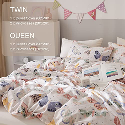 Butterfly Print 100% Cotton Twin Duvet Cover Set - 3-Piece Kids Bedding