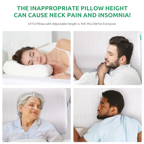 UTTU Cervical Memory Foam Pillow for Neck Pain Relief - Adjustable Queen