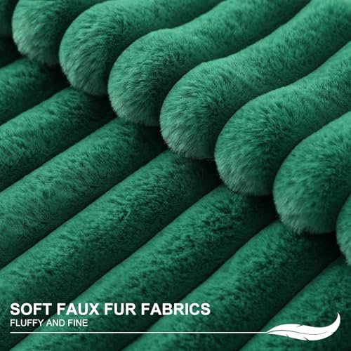 Pallene Faux Fur Throw Pillow Covers 12x20 Set of 2 Christmas Green - Soft Velvet & Rabbit Fur Design