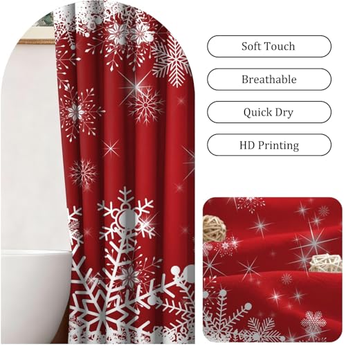 Christmas Shower Curtain Red and White Snowflakes Winter Wonderland