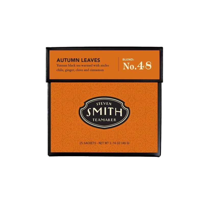 Steven Smith Teamaker Autumn Leaves No. 48, Yunnan Black Tea, Cinnamon, Ancho Chile, Ginger, Clove, Sugar-Free, Black Tea Bags, 15 Sachets, 1.48oz each