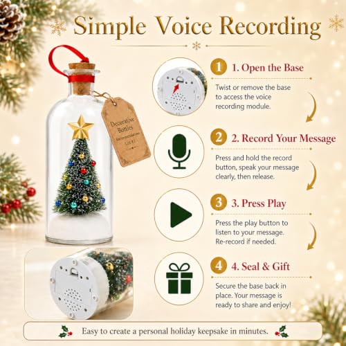 Recordable Christmas Tree in a Bottle Glass Ornaments - 3 Piece Set