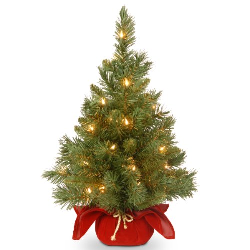 Pre-Lit 24in Majestic Fir Mini Christmas Tree with Red Plug-In Bag - Lifelong LED Decor