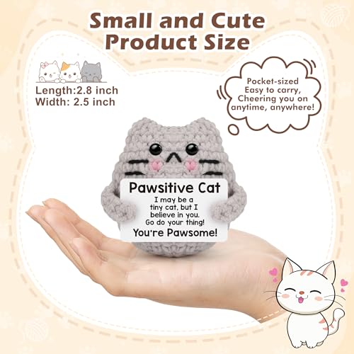 Mini Crochet Cat Affirmation Gift with Motivational Card for Desk Decor