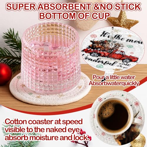 Leinuosen Highland Cow Christmas Coasters (6 Pcs) Cotton Cup Mats