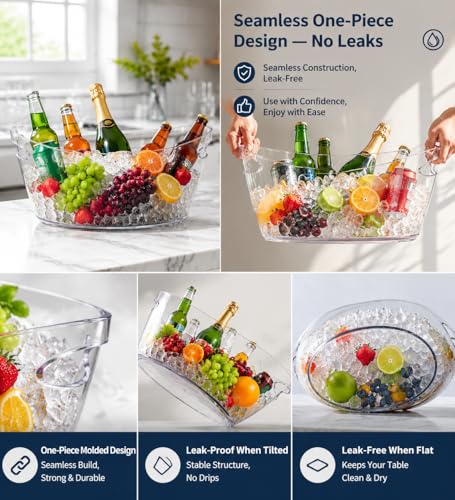 ANKBOL 1PC Clear 6L Acrylic Ice Bucket with Handles & Scoop – Large Capacity Beverage Tub for Parties & Events