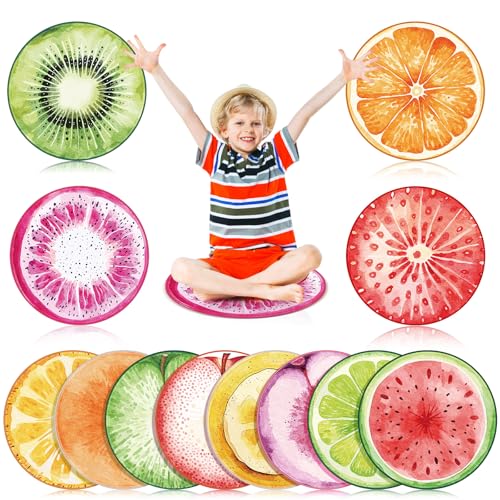 12-Piece Watercolor Fruit Carpet Circle Seats for Classroom Floor Mats