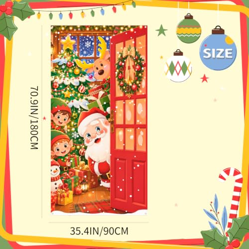 Merry Christmas Door Cover 70.9 x 35.4 Inches Holiday Party Decorations