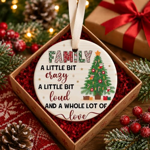 Sengift Family Christmas Ornament 2026 – A Little Bit Crazy, A Whole Lot of Love (Family 02) – Rustic Ceramic Keepsake