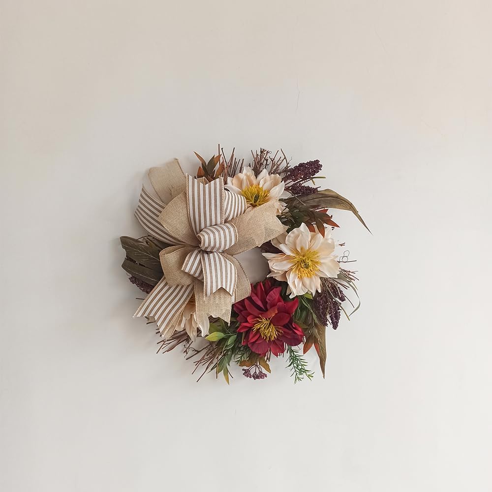 Regine Switzerland Vintage Beige Stripe Farmhouse Lantern Bow - Rustic Door Hanger Wreath Embellishment