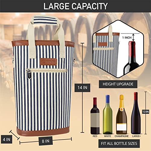 Insulated 2-Bottle Wine Carrier Tote Bag - Leakproof Padded Cooler