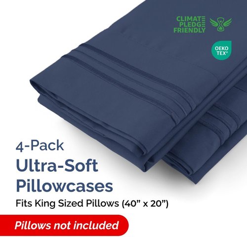 King Pillow Cases by Luxurious Home | Ultra Soft Hotel Quality - Wrinkle Free & Fade Resistant - Navy Blue, Set of 4