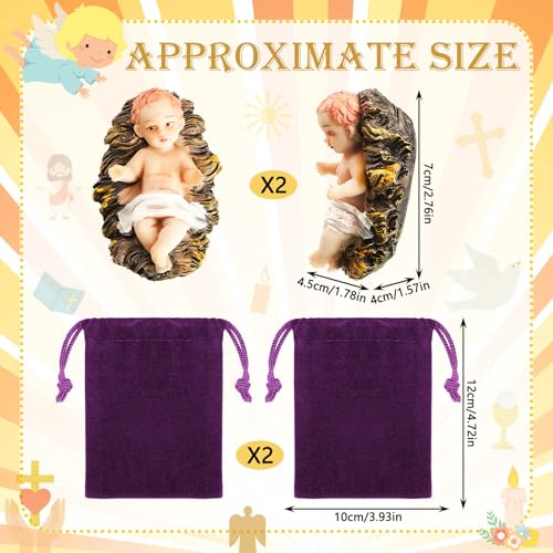 Baby Jesus Nativity Figurine Set with Velvet Gift Bags - Resin Christmas Decoration, 2.76 Inches